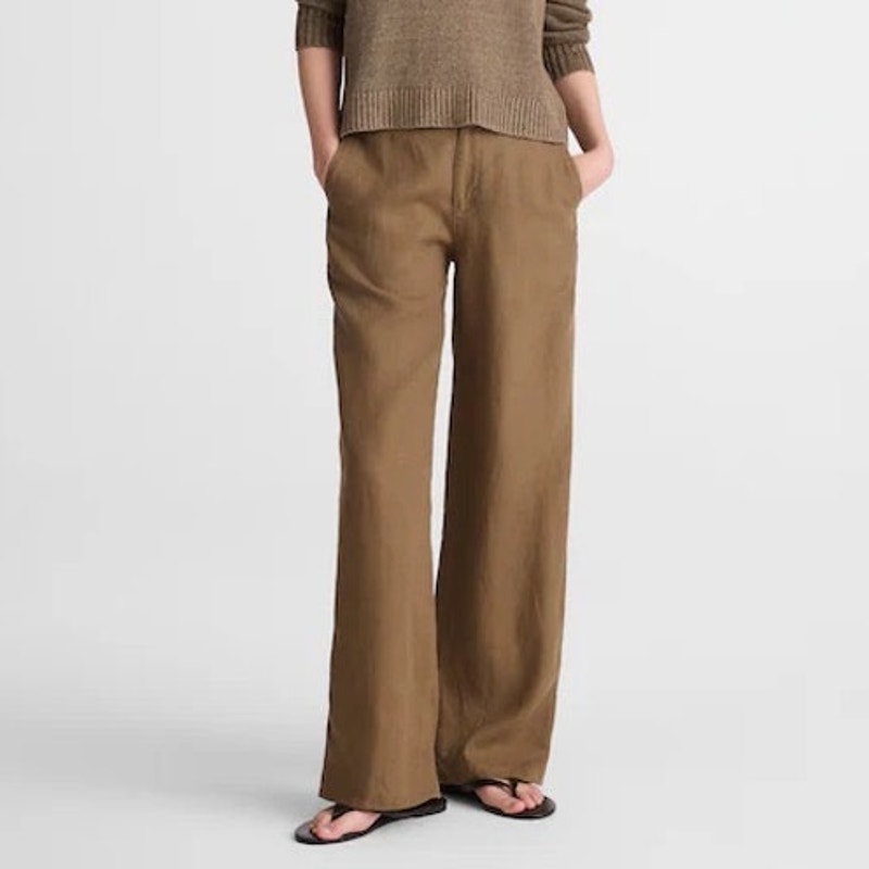Madewell The Zoe Relaxed Straight Pant 100% Linen Safari Khaki Size 10 Tall Nwt